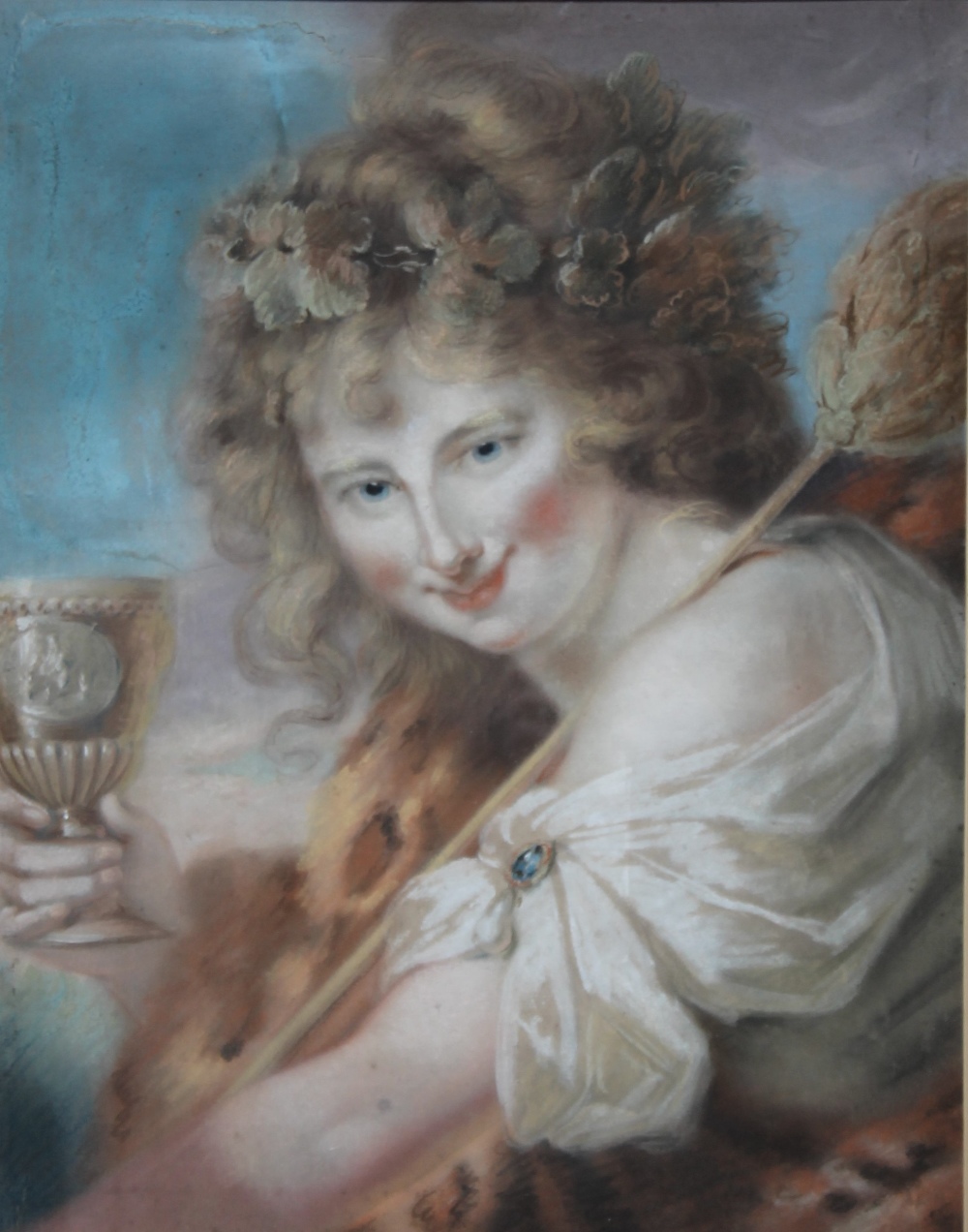 A LATE 18TH / 19TH CENTURY STUDY OF BACCHUS HOLDING A GOBLET OF WINE, unsigned, pastel on paper, - Image 2 of 5