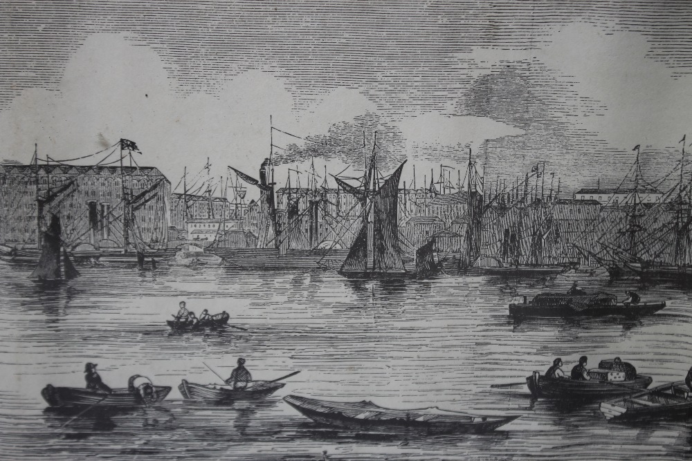 A SET OF FIVE 19TH CENTURY ENGRAVINGS OF LONDON THAMES SCENES, with inscriptions, smallest 13 x 78 - Image 4 of 10