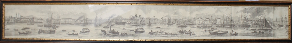 A SET OF FIVE 19TH CENTURY ENGRAVINGS OF LONDON THAMES SCENES, with inscriptions, smallest 13 x 78 - Image 2 of 10