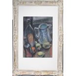 CIRCLE OF THEODORE MAJOR (1908-1999). Still life study of bottles, fruit and a jug, unsigned,