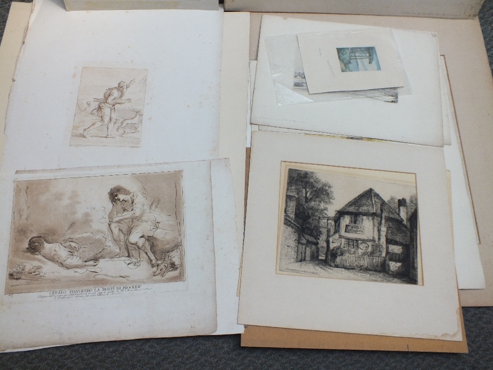 TWO FOLDERS OF MAINLY 19TH CENTURY ENGRAVINGS, ETCHINGS, AQUATINTS ETC., horses hunting and - Image 3 of 6