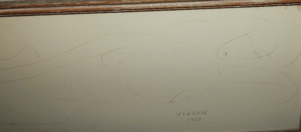 VISSON. Twentieth century French school, modernist study of a reclining female nude, signed and - Image 3 of 5