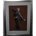 JOHN MOULD (XX). A three-quarter length portrait of a young woman dancing, dressed in black, pastel,