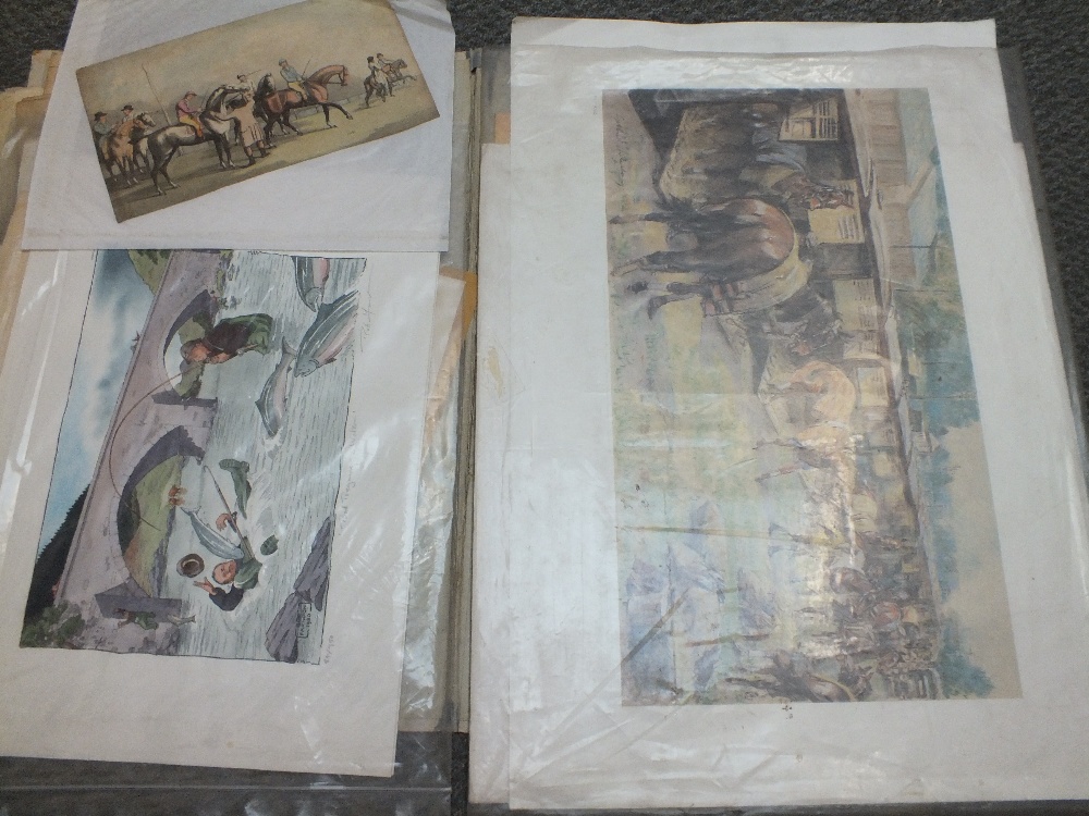 TWO FOLDERS OF MAINLY 19TH CENTURY ENGRAVINGS, ETCHINGS, AQUATINTS ETC., horses hunting and - Image 6 of 6