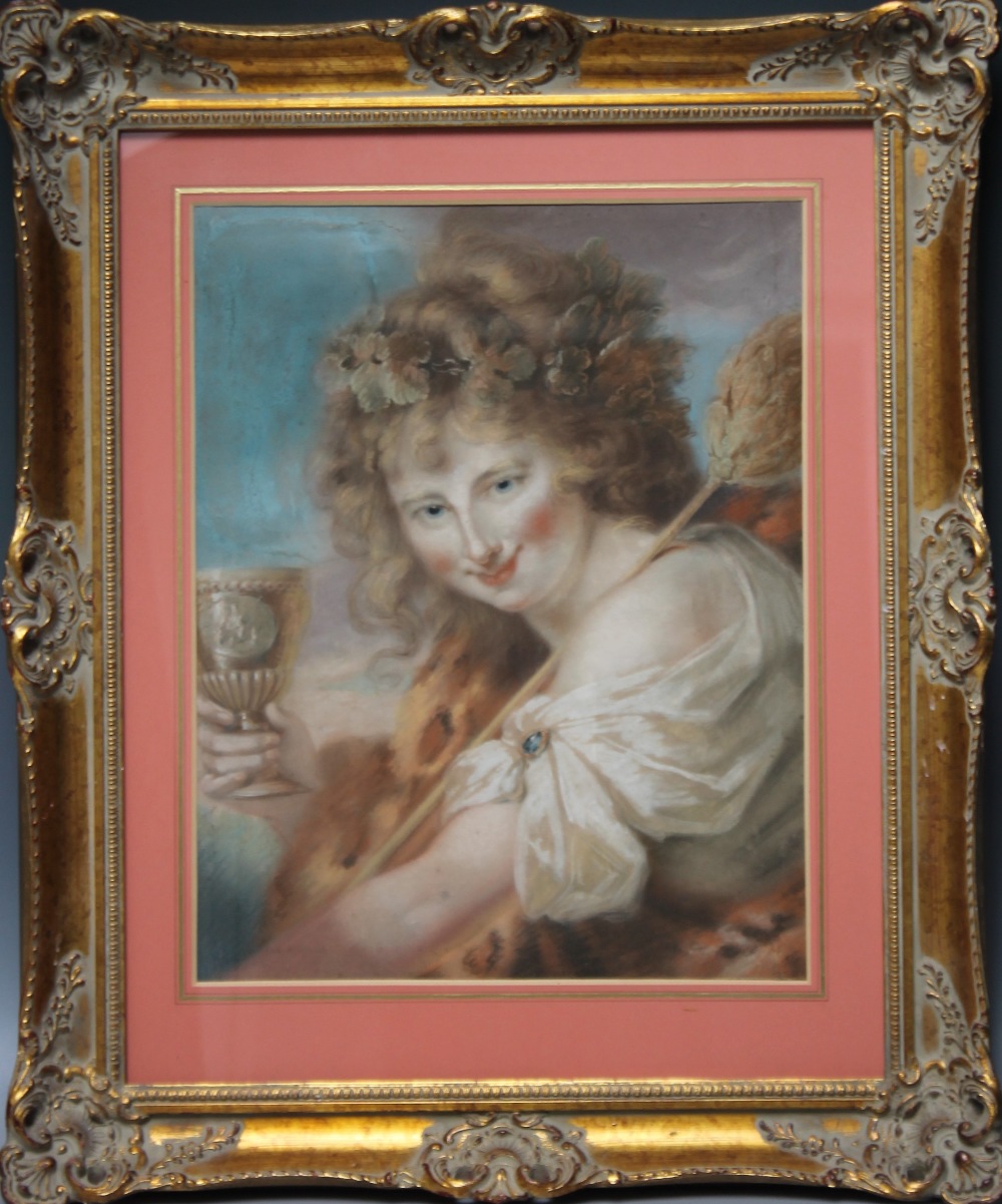 A LATE 18TH / 19TH CENTURY STUDY OF BACCHUS HOLDING A GOBLET OF WINE, unsigned, pastel on paper,