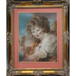 A LATE 18TH / 19TH CENTURY STUDY OF BACCHUS HOLDING A GOBLET OF WINE, unsigned, pastel on paper,