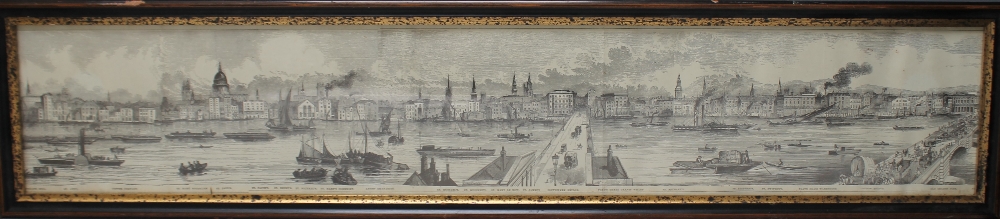 A SET OF FIVE 19TH CENTURY ENGRAVINGS OF LONDON THAMES SCENES, with inscriptions, smallest 13 x 78 - Image 8 of 10