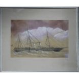 H.P. A late 19th / early 20th century study of the S.S. Washington in a stormy sea, see verso,