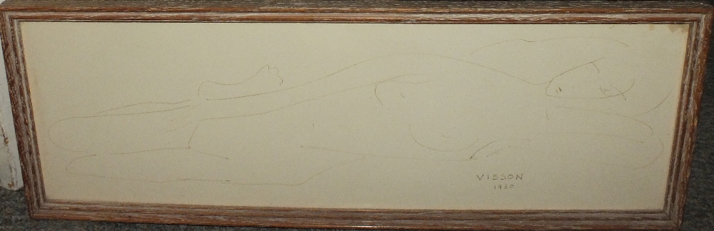 VISSON. Twentieth century French school, modernist study of a reclining female nude, signed and - Image 2 of 5