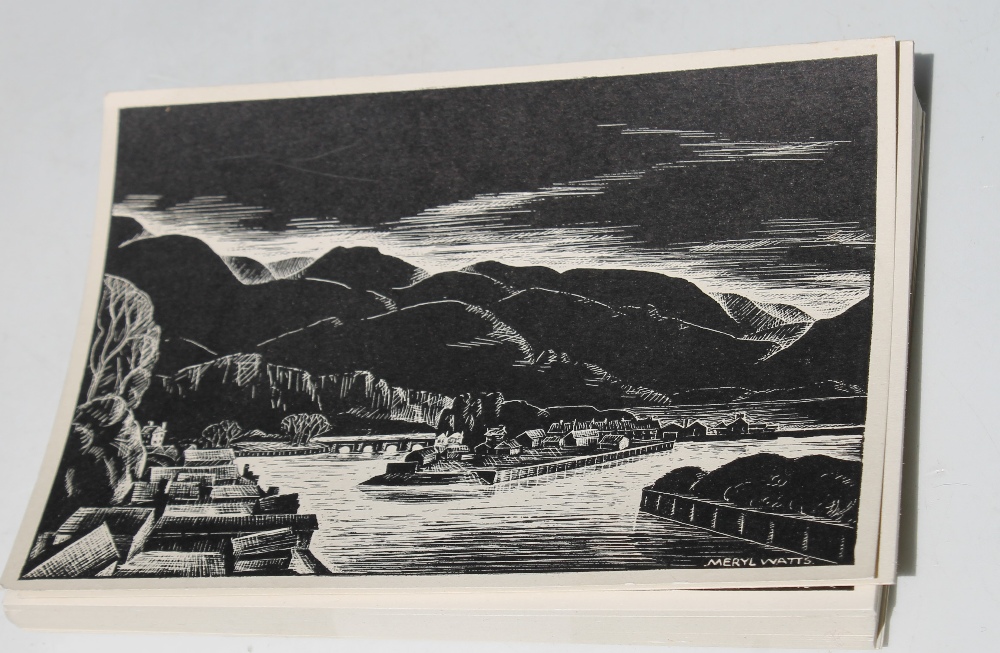 MERYL WATTS (b.1910). Two boxes of woodcut postcards of Portmeirion and the surrounding area, - Image 5 of 5