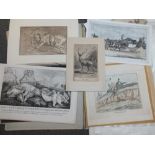 TWO FOLDERS OF MAINLY 19TH CENTURY ENGRAVINGS, ETCHINGS, AQUATINTS ETC., horses hunting and