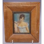 R ?; A late 19th / early 20th century miniature portrait study of a young woman sitting on a