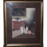 J M C (XX). Kittens, bearing monogram lower left, pastel, gilt framed and glazed, 39.5 x 30 cm