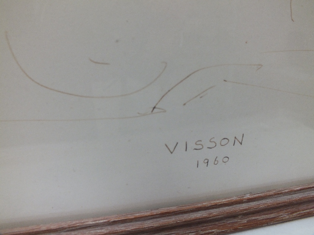 VISSON. Twentieth century French school, modernist study of a reclining female nude, signed and - Image 4 of 5