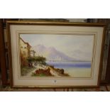 A FRAMED WATERCOLOUR 'ON LAKE COMO', BY E. ST. JOHN WITH GALLERY LABEL VERSO