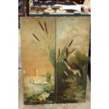 M257A PAIR OF 19TH CENTURY OILS ON CANVAS OF SWANS AND HERONS SIGNED S MACHIN 1890 (2)