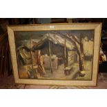 A FRAMED OIL ON CANVAS DEPICTING AN INDIAN RURAL SCENE BY ALBERT A SINGH