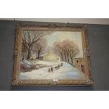 A GILT FRAMED IMPRESSIONIST OIL ON CANVAS ENTITLED 'WINTER - UPPER WARFDALE' SIGNED G C BARLOW