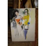 A MODERN ACRYLIC ON CANVAS OF TWO LADIES, INDISTINCTLY SIGNED LOWER LEFT