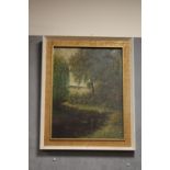 A FRAMED OIL ON BOARD OF A COUNTRYSIDE SCENE, SIGNED LOWER RIGHT