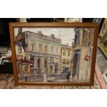 A LARGE FRAMED AND GLAZED WATERCOLOUR OF A NANTWICH STREET SCENE SIGNED RALPH HARDY