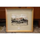 A FRAMED AND GLAZED WATERCOLOUR OF LEIGH ON SEA SIGNED I OGDEN