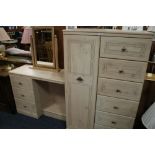 A MODERN BEDROOM TALLBOY AND A DRESSING TABLE WITH MIRROR