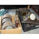 TWO TRAYS OF ASSORTED OAK MANTLE CLOCKS A/F
