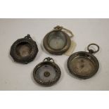 FOUR VINTAGE SILVER FOB WATCH CASES