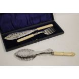 A PAIR OF ASPARAGUS SERVERS TOGETHER WITH A CASED FISH SERVER SET