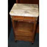 AN ANTIQUE FRENCH MARBLE TOPPED CABINET - W 44 CM A/F