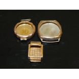 A LADIES WRIST WATCH CASE STAMPED 18K TOGETHER WITH TWO HALLMARKED 9 CARAT GOLD EXAMPLES