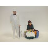 A ROYAL DOULTON WINSTON CHURCHILL FIGURE TOGETHER WITH A ROYAL DOULTON SILKS & RIBBONS FIGURE