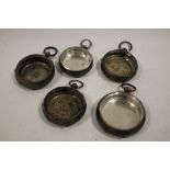 FIVE HALLMARKED SILVER POCKET WATCH CASES