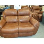 A MODERN TAN LEATHER THREE PIECE SUITE - ALL ELECTRIC RECLINING