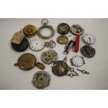 A BAG OF ASSORTED WATCH PARTS TO INCLUDE MOVEMENTS, WATCH KEYS ETC