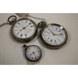 TWO VINTAGE POCKET WATCHES TOGETHER WITH A SILVER FOB WATCH