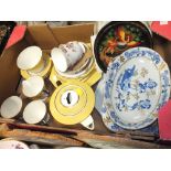 A TRAY OF ASSORTED CHINA TO INCLUDE ART DECO PALISSEY, SPODE ETC