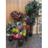 A QUANTITY OF FAUX FLOWERS AND TREES ETC