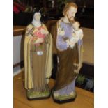 A PAIR OF RELIGIOUS CHALK FIGURES DEPICTING MARY, JOSEPH AND BABY JESUS, H 67 CM (2)