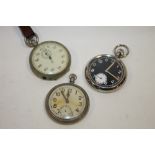 TWO MILITARY POCKET WATCHES TOGETHER WITH A MILITARY STOP WATCH