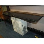 TWO MARBLE CONSOLE TABLES, H-69 W-146 CM