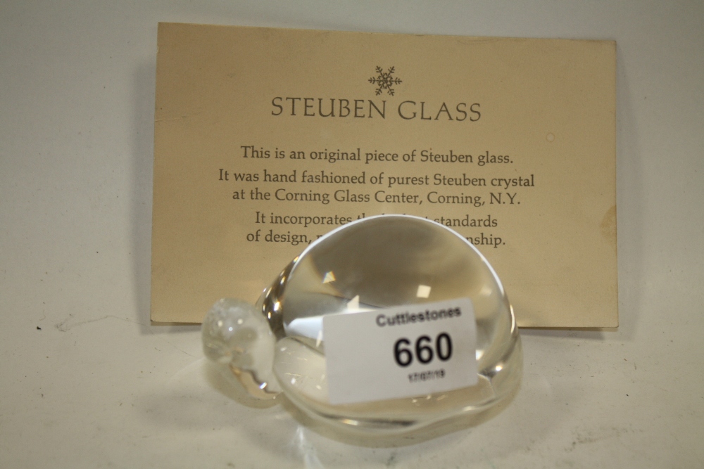 A SIGNED STEUBEN GLASS TORTOISE PAPER WEIGHT