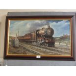 L G PERRY (XX). Steam locomotive 904, signed lower left, oil on board, framed, 36 x 63 cm