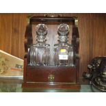 A VINTAGE MAHOGANY 2 DECANTER TANTALUS