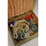 A BOX OF COSTUME JEWELLERY AND COLLECTABLES, WATCHES ETC.