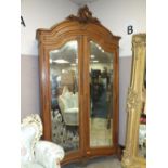 A FRENCH ANTIQUE TWO DOOR MIRRORED ARMOIRE - H 253 CM, W 140 CM