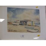 A FRAMED AND GLAZED WATERCOLOUR ENTITLED THE BOAT BUILDER BY C F E HARVEY