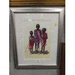 M MODERN FRAMED AND GLAZED WATERCOLOUR ENTITLED 'SAMBURU CHILDREN' BY JAKE WINKLE