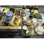 TWO TRAYS OF ASSORTED CERAMICS TO INCLUDE TEAPOTS, JUGS ETC